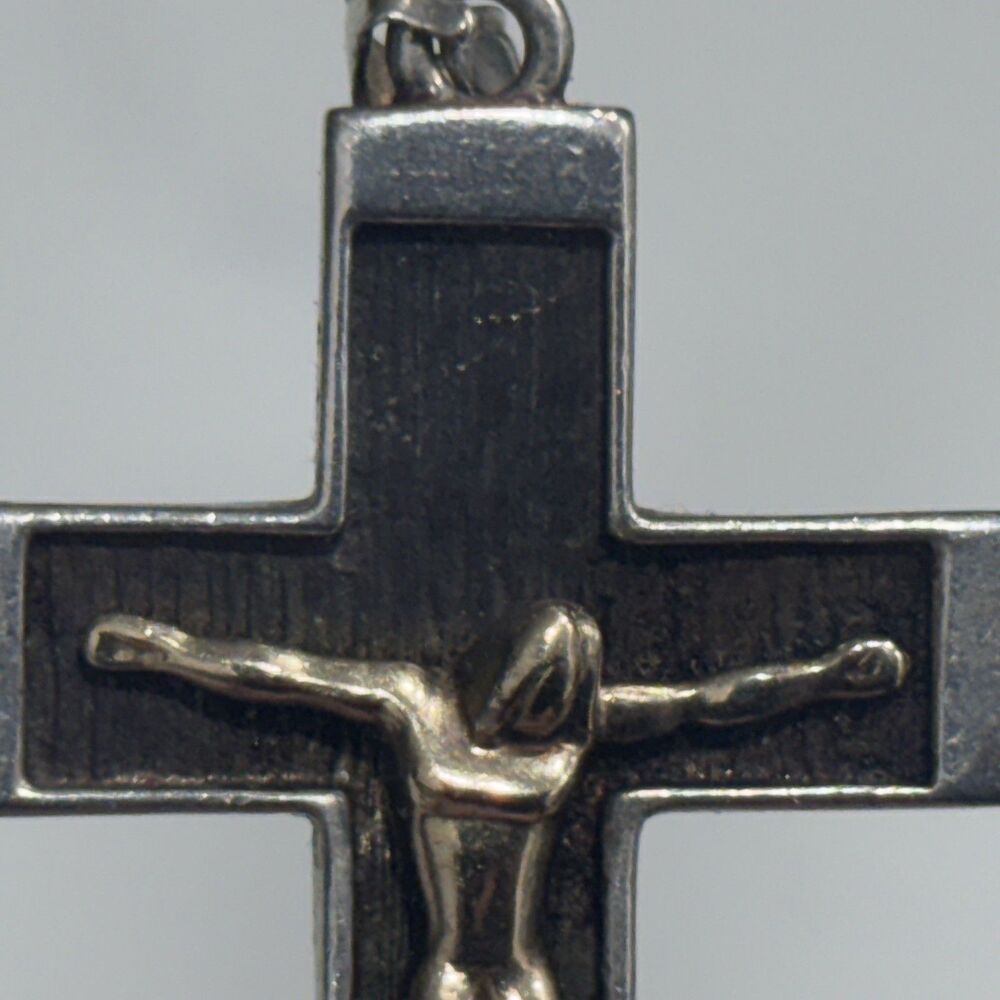 Vintage Michael Anthony Sterling Silver 14K Gold Crucifix Cross Pendant 7.3g - Picture 8 of 13